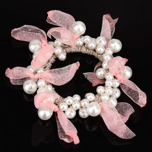 Handmade Pearl Hair Ties Womens Lace Flower Bun Hair Bands Ball Headscarves Popular Internet Red Hair Accessories