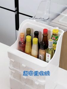 【2 in 1】Kitchen Storage Box Kitchen Dustproof Condiment Storage Seasoning Rack Multifunctional Condiment Storage Supplies Condiment Box Rack Combination Set Organizer Multi-Purpose Layered Household Storage Container Waterproof Kitchen Rack