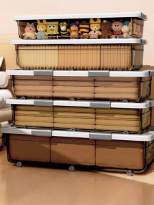 กล่องเก็บของใต้เตียงแบบพับได้พร้อมล้อสำหรับใช้ในบ้าน กล่องเก็บเสื้อผ้าแบบลิ้นชักแบบติดกาว กล่องเก็บของแบบท่อสำหรับใส่ของเล่น