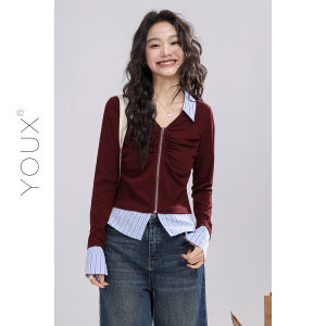 YOUXIANG | Áo Sơ Mi Ôm Body Phối Màu Cho Nữ