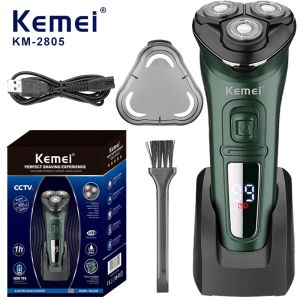 Kemei KM-2805 dao cạo dành cho nam điện sạc đứng khô ướt Dao cạo điện rửa sạch cuộc sống lâu dài Pop-up tông đơ khô máy cạo râu quay với màn hình LCD
