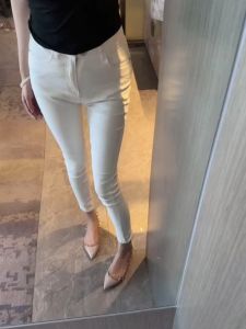 Quần Jeans Denim Ống Thẳng Cạp Cao Màu Trắng Cho Nữ Quần Dài Ôm Dáng Tăng Cao Cấp Thường Ngày Mùa Xuân Thu