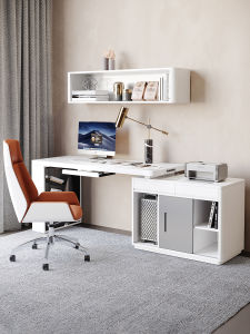 Modern Minimalist Expandable Solid Wood Computer Desk Integrated Office Worktable Home Use Corner Desk with Bookcase