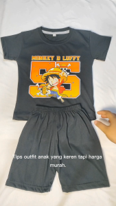 Baju Setelan Distro Anak Karakter Angka 55 Monkey D Luffy  - One Piece Anak Laki Laki 1 - 10 Tahun