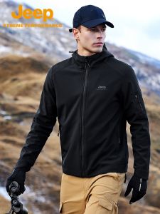 Jeep | Jeep Mens Softshell Jacket Outdoor Waterproof Windproof Warm Fleece Lined Hooded Climbing Suit Ultra-light Sport Casual Wear