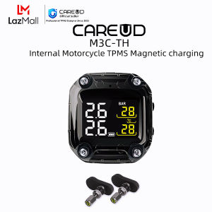 CAREUD M3C-TH Motorcycle Wireless TPMS Tire Pressure Monitoring System Digital LCD with Two Black Internal Sensors Easy to install 2024 New Edition