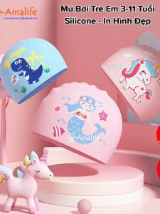 Mũ Bơi Trẻ Em Silicone Trơn Từ 3-11 Tuổi - Chọn Màu Siêu Co Giãn Nón Bơi Trẻ Em Siêu Bền Chống Thấm Nước Chính Hãng Amalife