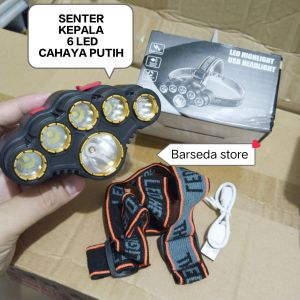 Senter Kepala 6 LED Nyala 5 Mode Cahaya Putih Super Terang USB Charging