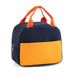 Corduroy Color-block Insulated Lunch Bag with Waterproof Layer C184