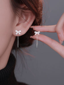 YICAN | Delicate Bow Zircon Fringe Stud Earrings 925 Sterling Silver