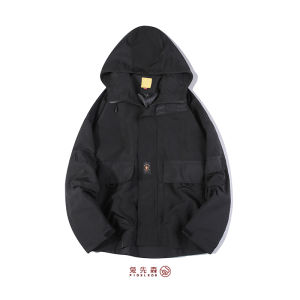Rabbit Sense Spring Autumn Loose Casual Mens Solid Color Workwear Jacket Retro Functionality Trendy Hooded Zipper Sleeve Style