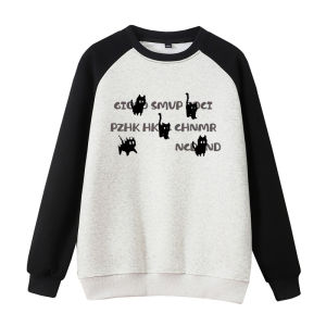 Retro American Cat Shoulder Insertion round Neck Sweatshirt Womens Loose College Style Thin Outerwear Early Autumn New Model