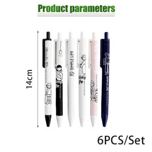 6pcs Pulpen Gel 0.5mm Warna Hitam Model Tekan Simple Untuk Pelajar / Kantor