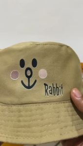 Topi Bucket Anak Motif Rabbit: Topi Ember Anak Perempuan Bear Lucu Pakai Tali Buat Umur 1-7 Tahun