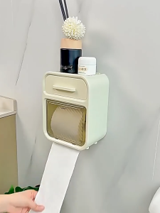 Multifunction Waterproof Wall-Mounted Toilet Paper Holder with Cover Wall-Mounted Tissue Box Holder
