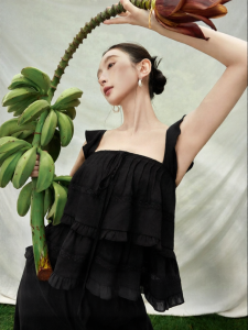 SUSHE | Lace Ruffled Fly Sleeve Top