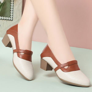 รองเท้าส้นหนาสำหรับผู้หญิง สวมใส่สบาย หนังแท้ พื้นนุ่ม รองเท้าส้นแบนแบบสวม สไตล์ลำลอง ฤดูใบไม้ผลิและฤดูใบไม้ร่วง