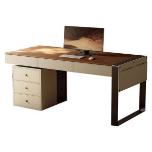 IDEA SPACE | Walnut Color Italian Minimalist Leather Desk