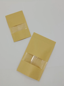 Flonel 100pcs Standing Pouch Brown Kraft Paper Window Ziplock - Amplop Kemasan Kopi Teh Klip Jendela
