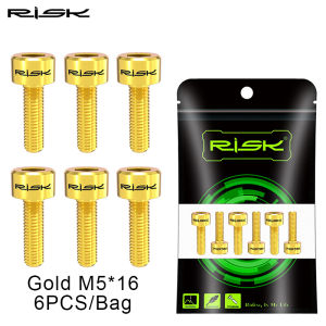 RISK 6PCS M5x16mm/M5x18mm Titanium Bicycle Handlebar Screws Bicycle UltraLight Stem Bolts Lightweight Road MTB Stem Screw Bolt