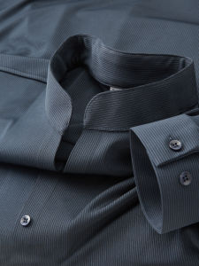 High-End Chinese Style Stand Collar Long Sleeve Mens Shirt Thin Elastic Fashion Urban Style Polyester Fiber No Ironing Needed