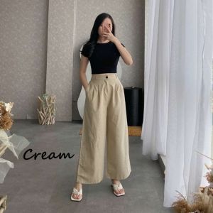Celana kulot Linen/ Rami Highwais Pinggang Karet Wide Leg Cullote