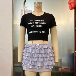 Váy Quần Ren Nhiều Lớp Cho Nữ Váy Xếp Nếp Đa Năng Cạp Thấp Polyester Váy Ngắn Mùa Hè 2024 Trang Phục Công Sở Màu Trơn