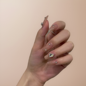 Nhựa Giả Tay Đeo Tay Thủ Công Màu Trắng Phong Cách Trang Trí Móng Tay Có Thể Tháo Rời Hình Trái Tim Trong Suốt Màu Nude