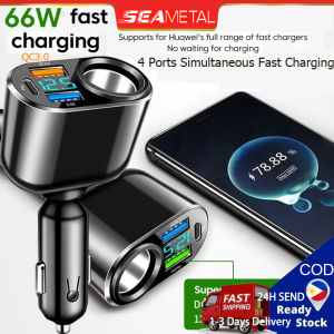 SEAMETAL PD20W/66W USB Car Charger Cigarette Socket Outlet With Voltmeter 12V 24V Charge Type C QC3.0 Fast Charging