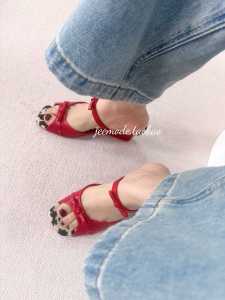 Seoul Style Floral Tie Knot Platform Heel Sandals Womens Fashion Low Cut Breathable Casual Comfortable Sweet Lolita Shoes