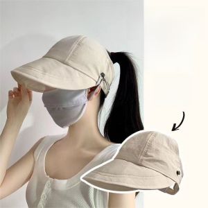 New Summer Thin Duck Tongue Air Top Bucket Hat Korean Style Fashion Can Tie High Ponytail Sun Protection UV Protection Foldable
