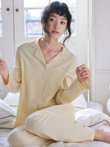 Custom Fabric Cotton Silk Womens Spring New Breathable Button-Up Long Sleeve Sleepwear Set Comfortable Home Clothes