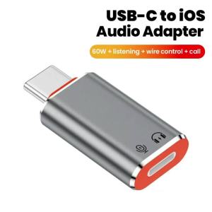 Bộ Chuyển Đổi Âm Thanh Type C Sang Lightning PD60W Sạc Nhanh Đầu USB C Đực Sang Đầu iOS Cái Dành Cho iPhone 16/15 Samsung PC Giắc Tai Nghe