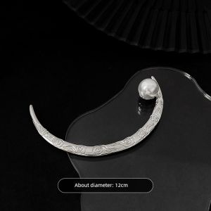 Silver String Half-Month Hairpin Niche Hairpin Pearl