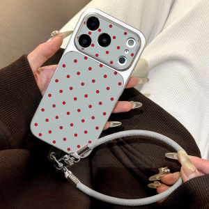 Green Red Polka Dots Pattern Large Window Leather Phone Case For iPhone 17 Pro Max 11 12 13 14 15 16 Pro Max Cover With Lanyard