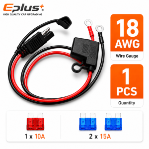EPLUS 60cm SAE to O Ring Terminal Battery Cable with Inline Fuse Holder 10-18AWG 12-24V Wiring Harness for Motorcycle ATV Camper