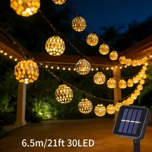 Outdoor Solar Moroccan Ball Light String 20/30 LEDs 8Lighting Modes Golden Ball Garden Decorative Light Courtyard Festival Decor