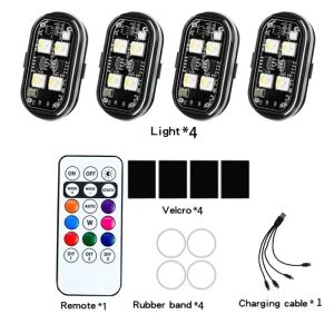 Aitemay 6 cái đèn LED nhấp nháy không dây có thể sạc qua USB RGB chống cảnh báo va chạm đèn cho trang trí xe xe máy an toàn đèn không gian