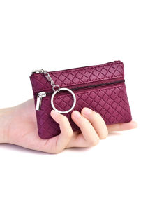 Plaid Short Womens Mini Coin Purse Pure Color Simple Retro Style Coin Bag Portable Mother Bag Small Card Holder Soft