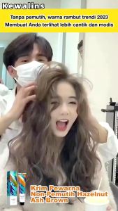 [Pengiriman 24 Jam]Rambut Permanent Hazelnut Ash Brown Pewarna Tanpa Bleaching Herbal Cat Pewarna-Gratis 6 set alat pewarna rambut