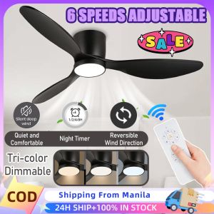 Modern Ceiling Fan With Led Light Inverter Ceiling Fan Heavy Duty Big Size For Living Room 42 Inch Black Ceiling Fan With 3 Color Light 3 Blades 6 Speeds Reversible Electric Fan Industrial Ceiling Fan For Kitchen Dining Bedroom Basement Gym Office