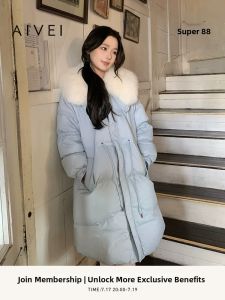 AIVEI | Celebrity Same Winter Fox Fur Collar Long Waist-Tied Down Jacket