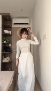 Áo Dài Trắng Học Sinh Cấp 3 Chất Lụa Mỹ Thoáng Mát Dáng Ôm Truyền Thống Cổ Chữ V Dễ Mặc - ÁO DÀI THƠ PHẠM