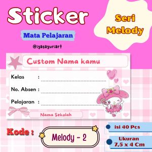 Stiker Label Mata Pelajaran Seri Melody isi 40 pcs ukuran 7.5 x 4 cm bahan HVS