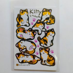 สติ๊กเกอร์น่ารักไดคัท handmade ลายชุดแมวเหมียวหลากสี 6 แบบ สติ๊กเกอร์มันเงา กันน้ำ
