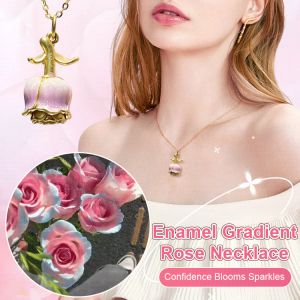 Gradient Rose Necklace Womens Accessory Small Luxury Non-Turnable Gradient Pearl Clavicle Chain Fashion Jewelry