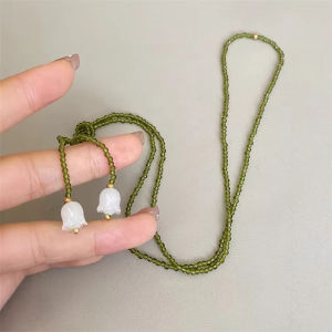 Olive Crystal Beads White Lily Of The Valley Double Layer Wrapped Necklaces For Women Various Wearing Methods Pendant Подвеска