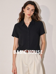 Basic House | Black Collar Short Sleeve Simple Shirt