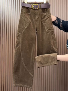Café Brown Striped Knife-Shape Pants Womens Loose Fashionable Retro High Waist Casual Trousers Autumn New Style Design Sense