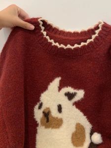 Thickened Rabbit Fur Knitted Sweater Christmas Red round Neck Winter Warm Inner Wear for Women Soft Cozy Bear Velvet Tops